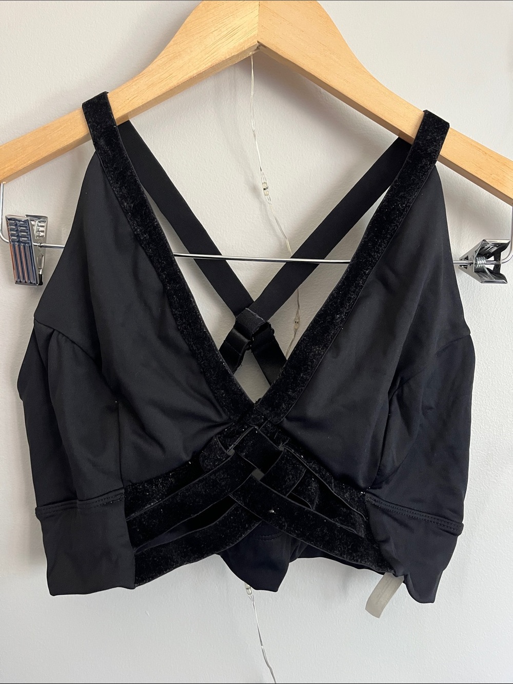 FP Movement by Free People Black Velvet Crisscross Strap Bandeau